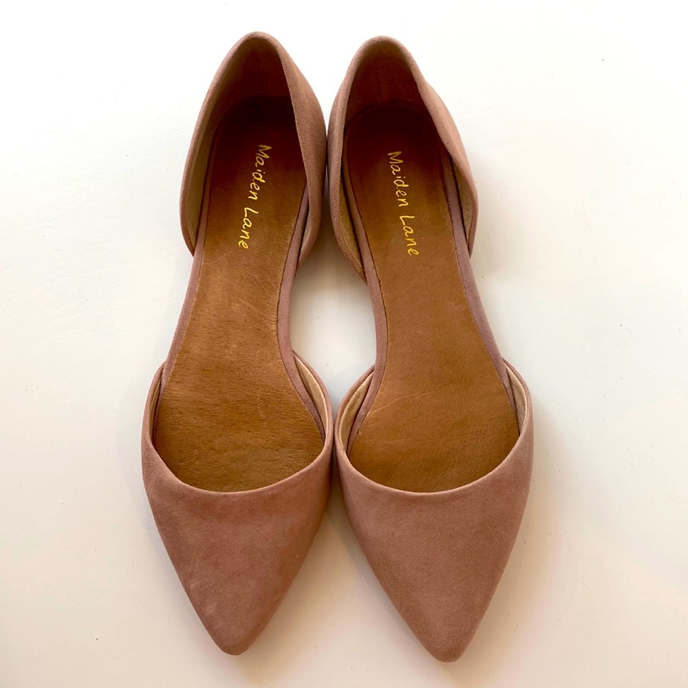 MAIDEN LANE Pink Suede Pointy Toe Flats